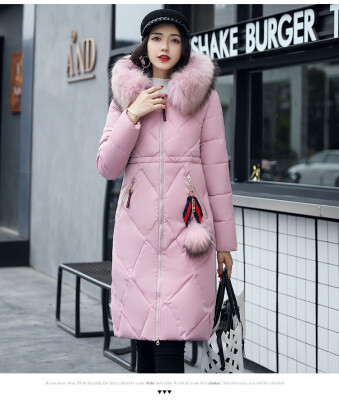 

Mid-length down cotton padded slim knee-length coat collar