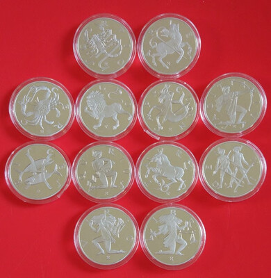 

12 PCS SET COINS OF signs of the zodiac medal coin USA DOLLAR