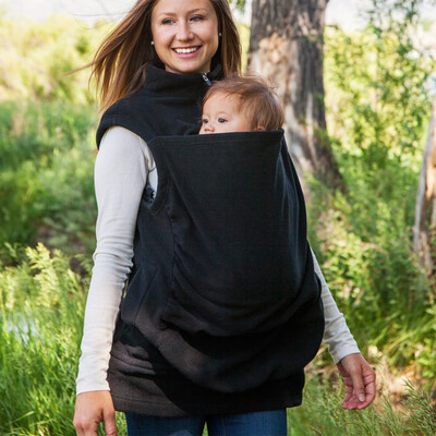 

Womens Kangaroo Hoodie Sleeveless Vest Outwear Coat Jacket for Baby Carriers Black