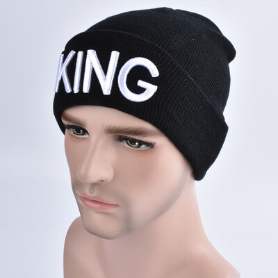 

Men Women Knitted Beanies Hat Letter Embroidery Dome Autumn Winter Cap Warm Hat Headwear BlackWhite
