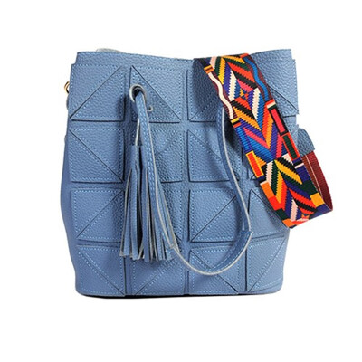

Suture Bucket Handbags 2019 Women Patchwork Pu Leather Shoulder Crossbody Bag Female Vintage Colorful Wide Strap Bag blackgray
