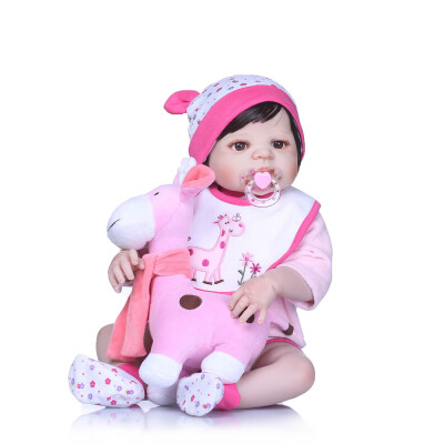 

Reborn Baby Girl Doll 22 inch Soft Full Silicone Vinyl Body Lifelike Toddler Doll Play House Bath Toy Gift for ages 3 With Pink