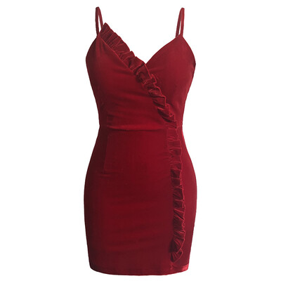 

2018 winter new night sexy women&39s wooden ear slim slimming bag hip nightclub velvet strap dress