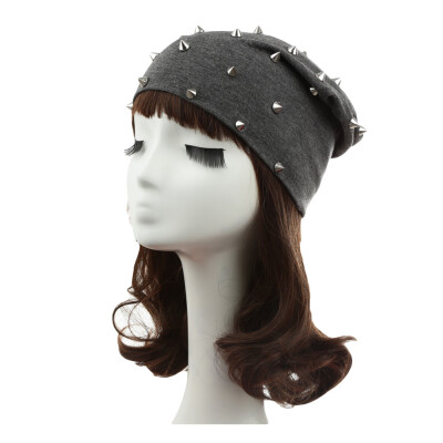 

New Fashion Unisex Men Women Beanie Rivet Decoration Solid Design Hip-Hop Slouch Headwear Hat