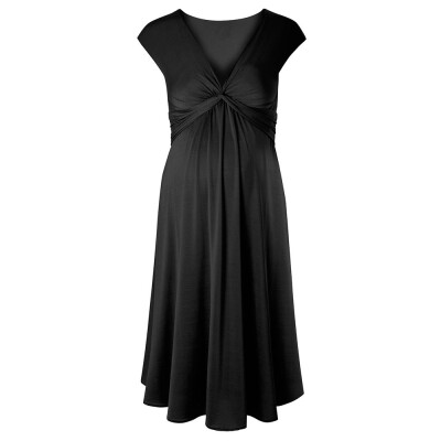 

Women Maternity Dress One-piece Robe Ruched V-Neck Sleeveless Nursing Pregnancy Clothes Black 3XL