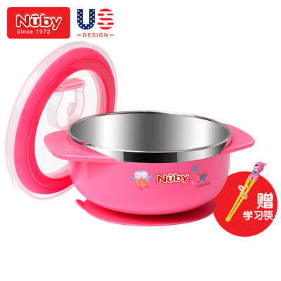 

Nuby Childrens Tableware Stainless Steel Sucker Bowl Newborn Baby Training Bowl Food supplement Feeding Bowl Pink Owl American Brand