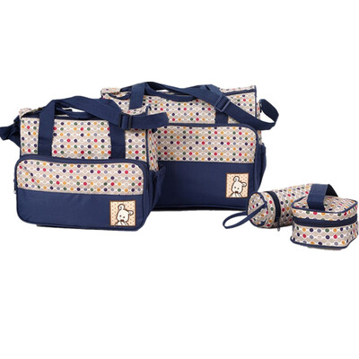 

Diaper Bag 5 pcs Nappy Tote Bag Set Water-proof Large Capacity Travel Handbag Shoulder Bag Include Changing pad Stylish Dotted Uni