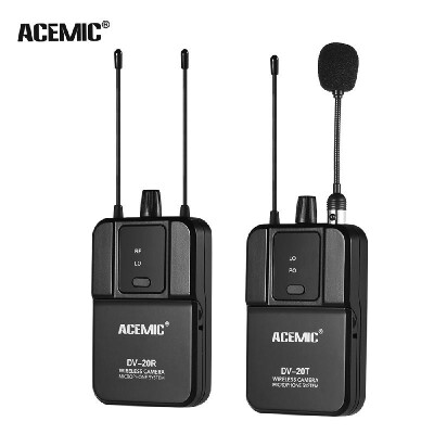 

ACEMIC DV-20 UHF True Diversity Wireless Microphone System Lavalier Mic 100M Effective Range with Transmitter & Receiver for DSLR