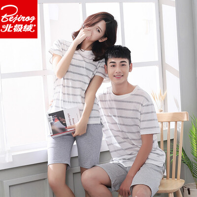 

Arctic cashmere couple pajamas summer cotton short-sleeved Korean men&women cute cotton thin section new home service suit 4554 female models M