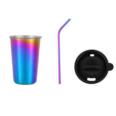 

500ml 304 Stainless Steel Cup Coffee Mug Cold Drink Straw Lid Set Outdoor Camping Travel Picnic Juice Milk Tea Beer Cups