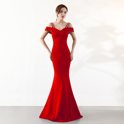 

New Off The Shoulder Simple Mermaid Evening Dress Sexy Backless Shining Long Slim Party Evening Dress