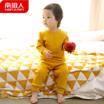 

Antarctic Nanjiren childrens underwear set pajamas spring&autumn boys long-sleeved baby clothes female baby autumn clothes long pants net color round neck 2 - turmeric 120