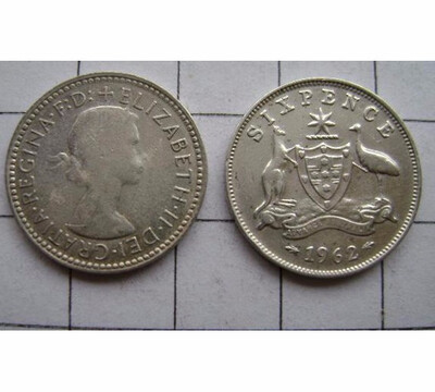 

19mm 282g Australia 6 Pence Silver Coin 1955-1963
