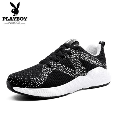 

Playboy PLAYBOY casual fashion flying woven sports light running shoes men comfortable breathable DS85247 black white 42