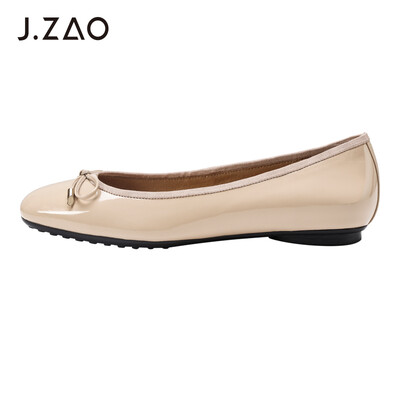 

Beijing Tokyo single shoes female bow ballet boat shoes female shallow mouth flat with round head cow paint leather apricot color 37