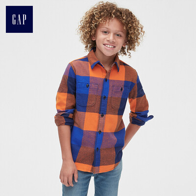 

GAP flagship store boy flannel check long-sleeved shirt 400319 fresh orange