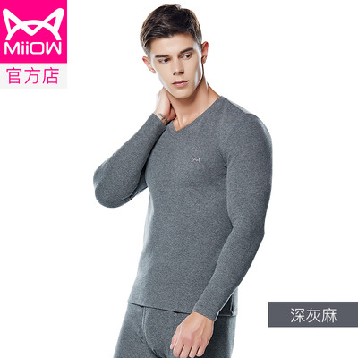 

Cat Man MiiOW thermal underwear men&women Qiuyi Qiuku warm clothes cotton Shut down thick round neck men&women based bottoming shirt V suit fashion warm clothing dark gray V-neck male XXXL