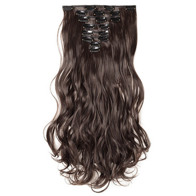 

24" Curly 8 Pcs Full Head Clip in Hair Extensions Synthetic 8 Piece 18 Clips Hairpiece Long Wave Trendy Design for Women