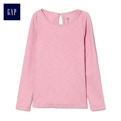 

GAP flagship store female young lace trim round neck long sleeve t-shirt 356759 playful pink 2YRS