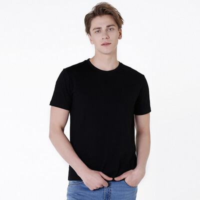

JZAO Mens basic round neck T-shirt black S 16588A