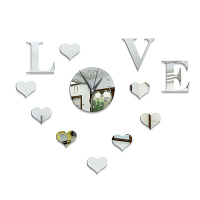 

DiY Love Background Mirror Crystal Wall Sticker Clock