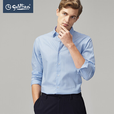 

Goldlion Goldlion 2019 Spring New Mens Soft Comfortable Fashion Plaid Slim Fit Long Sleeve Shirt Blue