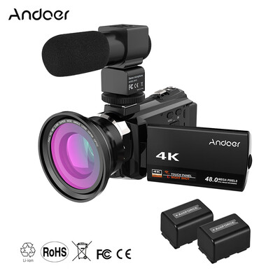 

Andoer 4K 1080P 48MP WiFi Digital Video Camera Camcorder Recorder with 2pcs Rechargeable Batteries 039X Wide Angle Macro Lens