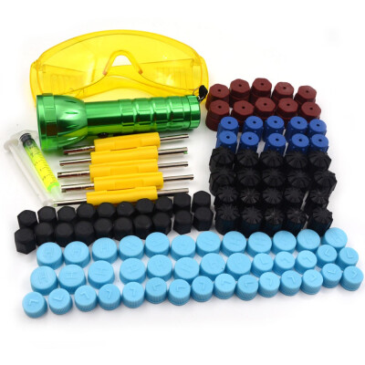 

28 Green LED Flashlight Car Air Conditioning Repair Kit With Yellow Test Oil&7 Size R134a Caps with Core Key