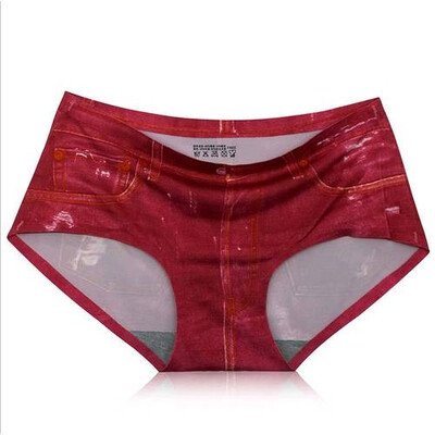 

Womens Fashion One Piece Ice Silk Womens Briefs 3D Sexy Simulation Anti-Lugging Denim Underwear