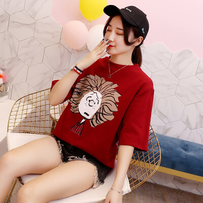 

JOY OF JOY Jingdong womens 2019 summer new Korean version of the wild personality half-sleeved t-shirt loose casual short-sleeved T-shirt female JWTD191855 red M