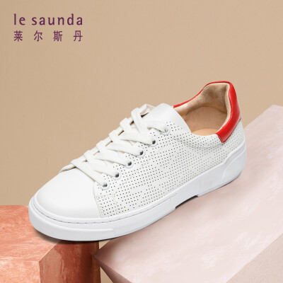 

Lyles Dan fashion casual sports outdoor round head hollow color matching lace flat white shoes LS AM48001 white red 38