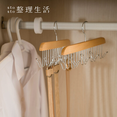 

Finishing life solid wood 8 hook belt rack hanger clothes rack 1 stick wood color 8 hook