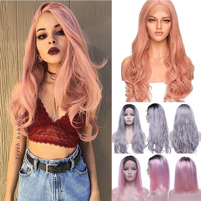 

Real Thick Brazilian Lace Front Hair Wig Heat Resistant Long Wigs Pink Gray