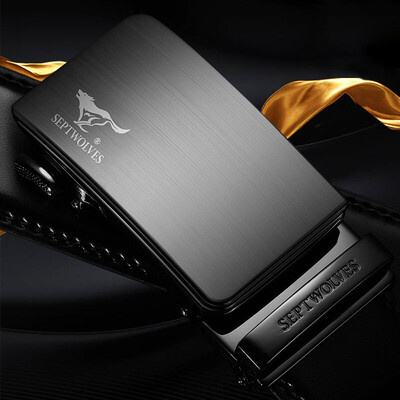

Seven wolves belt mens automatic buckle leather fashion casual pants with simple young mens belt M73821A339-01LH gift box black black