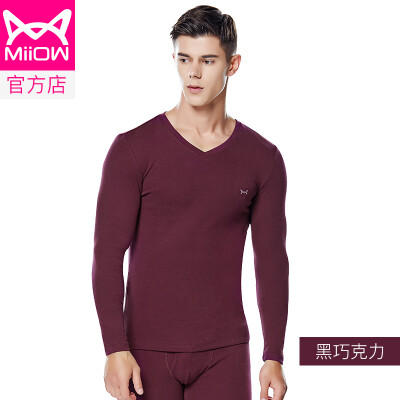 

Cat Man MiiOW thermal underwear men&women Qiuyi Qiuku warm clothes cotton Shut down thick round neck men&women based bottoming shirt V suit fashion warm clothes dark chocolate V-neck male L