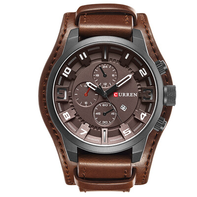

CURREN Men\s Casual Quartz Leather Mechanical Pointer Multifunction Watch