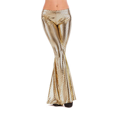 

Sexy Fashion Woman Pants High Elastic Fish Scale Trousers Seamless Shiny Mermaid Fish Scale Wide Leg Flare Pants