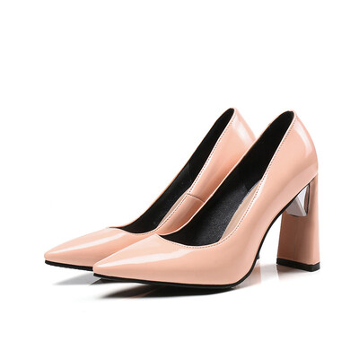 

IDIFU Womens Chic Pointed Toe Pump - Low Cut Solid Color - Slip on Cut out Block High Heels Work Shoes