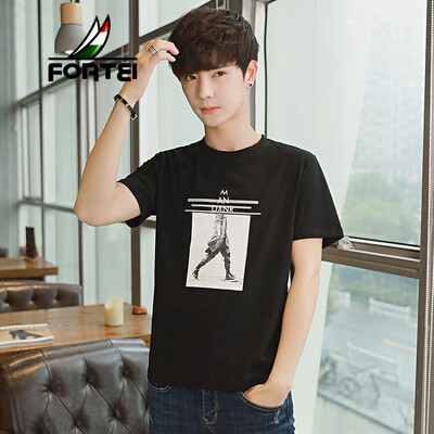 

Fu Yi FORTEI short-sleeved t-shirt male 2019 summer new fashion T-shirt Slim stretch cotton round neck shirt mens clothes C28 black 3XL