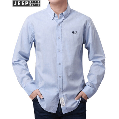 

Jeep long-sleeved shirt mens solid color breathable youth mens casual shirt 2019 spring new mens 1001 blue M