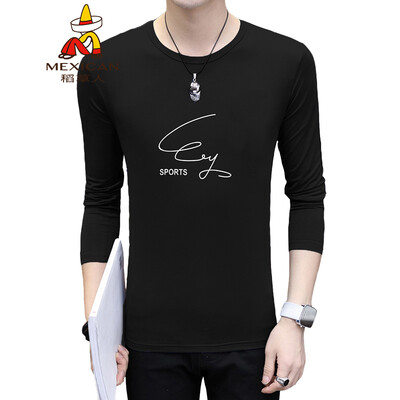 

Scarecrow MEXICAN long-sleeved T-shirt male Korean version of the self-cultivation 2019 new fashion type round neck print wild comfortable trend t-shirt bottoming shirt mens shirt black L
