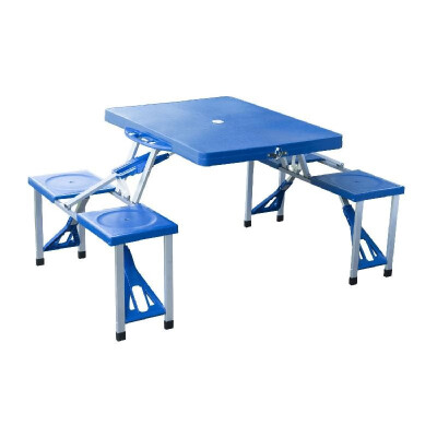 

Outdoor Portable Suitcase Folding Picnic Table w 4 Seats - Blue