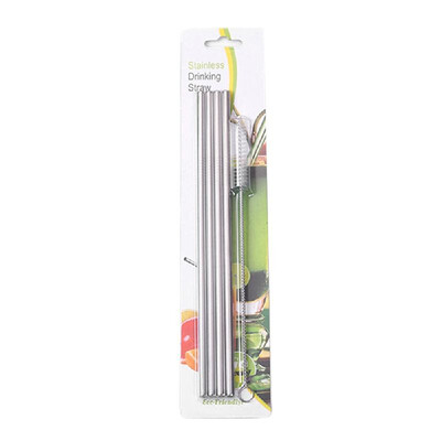 

4 Pcs Reusable Drinking Straw Set 304 Stainless Steel Metal Straw Straight Bent with Cleaner Brush