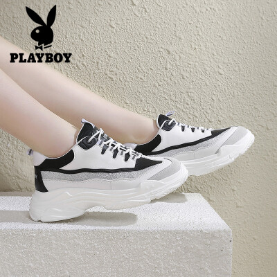 

Playboy PLAYBOY fashion wild casual womens shoes thick-soled lace stitching increase shoes simple casual sports shoes female 0950 black 36