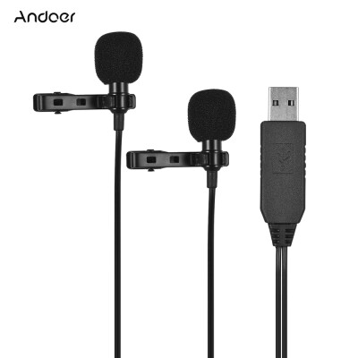 

Andoer 6m20ft USB Dual-head Lavalier Lapel Microphone Clip-on Omnidirectional Computer Mic for Windows Mac Video Audio Recording