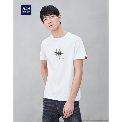 

HLA Haishu House Short Sleeve T-Shirt Male 2019 Summer New Sailing Print Comfort Round Neck Short THNTBJ2R264A Beige Pattern S4 18096A 52