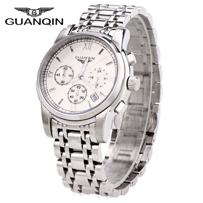 

GUANQIN GS19018 Men Quartz Watch Roman Numerals Three Sub-dials Calendar Chronograph Display Luminous Pointer Wristwatch