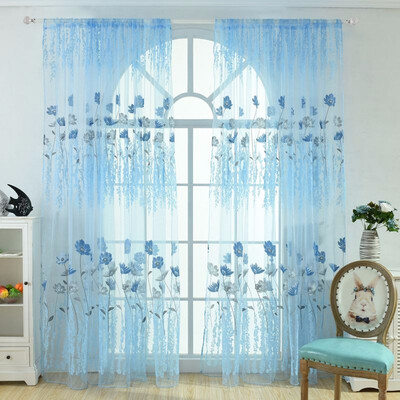 

Window Curtains 1M2M Tulle For Bedroom Living Room Balcony Kitchen Printed Tulip Pattern Sun-shading Curtain