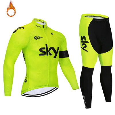 

2018 pro team Sky winter thermal fleece cycling jersey bicycle clothing set ropa ciclismo invierno MTB bike jersey bib pants kit