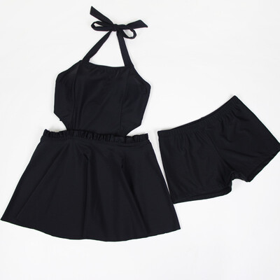 

Black split skirt swimsuit covered belly slim sexy leaky boxer swimwear hot spring